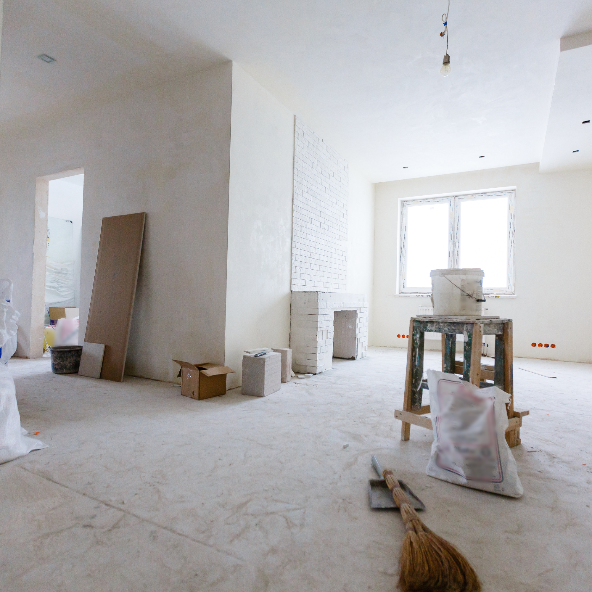 1 Construction site with ongoing renovation and structural work.